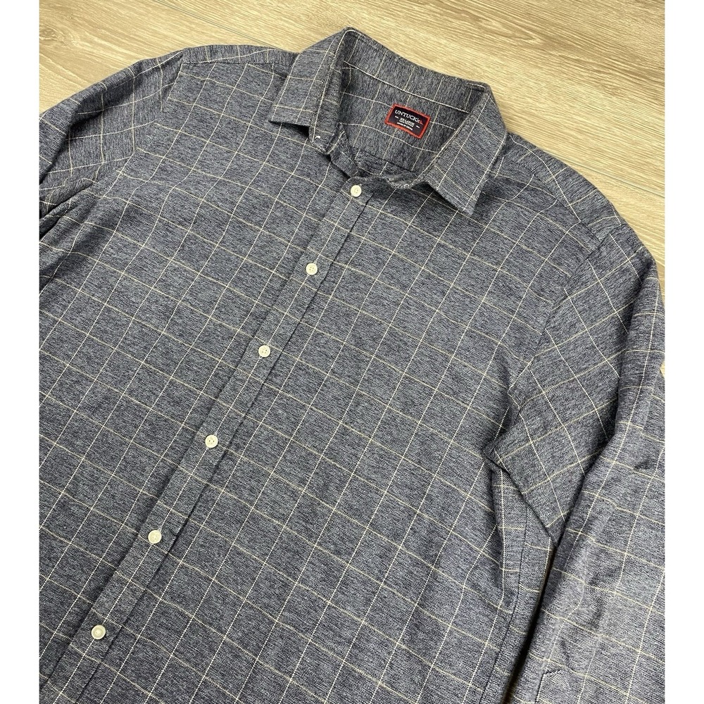 Untuckit Men's Terrazas Long Sleeve Button Up Plaid Shirt Blue Size XXL